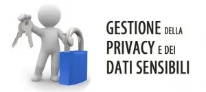 Logo Privacy con un omino con chiavi e lucchetto